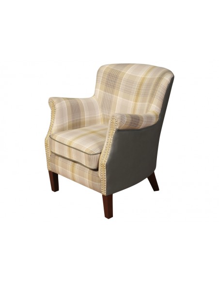 Harlow Armchair - Yellow Check Chenille/Leather Air