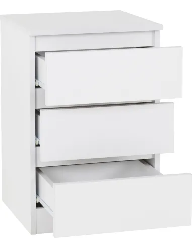 Malvern 3 Drawer Bedside Locker - White