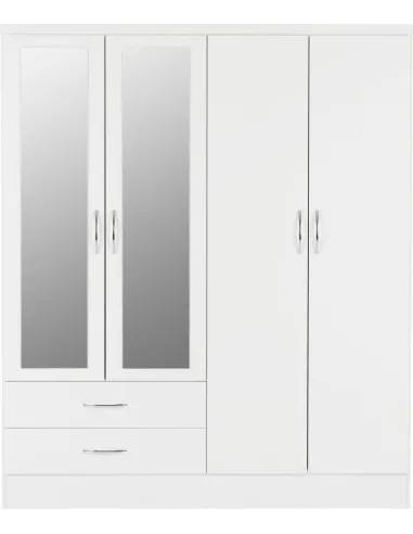 Nevada 4 Door 2 Drawer Wardrobe Bedroom Set - White Gloss