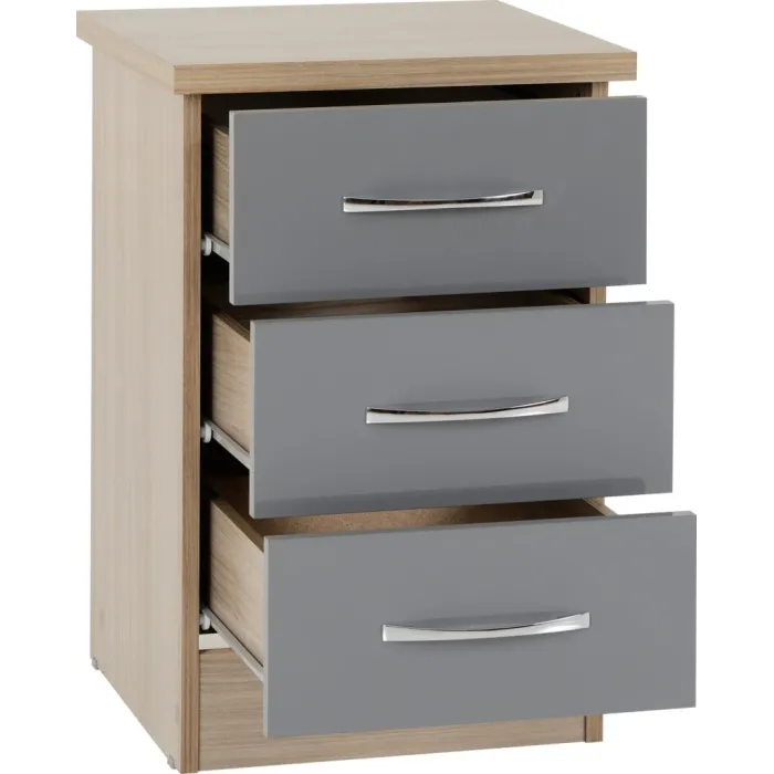 Nevada 4 Door 2 Drawer Wardrobe Bedroom Set - Grey Gloss/Light Oak Effect Veneer