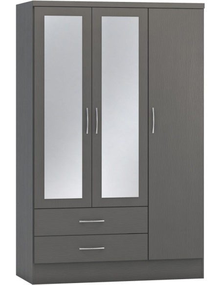 Nevada 3 Door 2 Drawer Wardrobe Bedroom Set - 3D Effect Grey