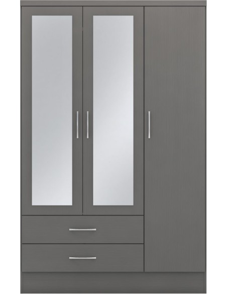 Nevada 3 Door 2 Drawer Wardrobe Bedroom Set - 3D Effect Grey