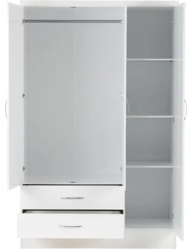 Nevada 3 Door 2 Drawer Wardrobe Bedroom Set - White Gloss