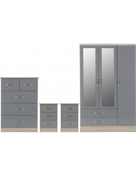 Nevada 3 Door 2 Drawer Wardrobe Wardrobe Bedroom Set - Grey Gloss