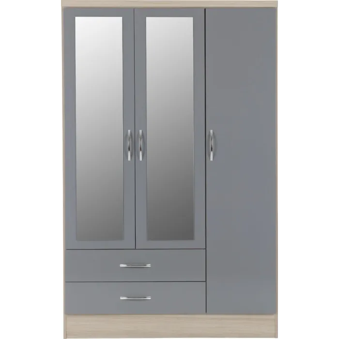 Nevada 3 Door 2 Drawer Wardrobe Bedroom Set - Grey Gloss/Light Oak Effect Veneer