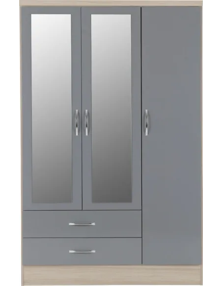 Nevada 3 Door 2 Drawer Wardrobe Bedroom Set - Grey Gloss/Light Oak Effect Veneer