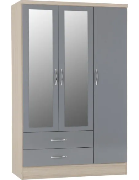 Nevada 3 Door 2 Drawer Wardrobe Bedroom Set - Grey Gloss/Light Oak Effect Veneer