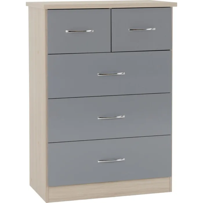 Nevada 3 Door 2 Drawer Wardrobe Bedroom Set - Grey Gloss/Light Oak Effect Veneer