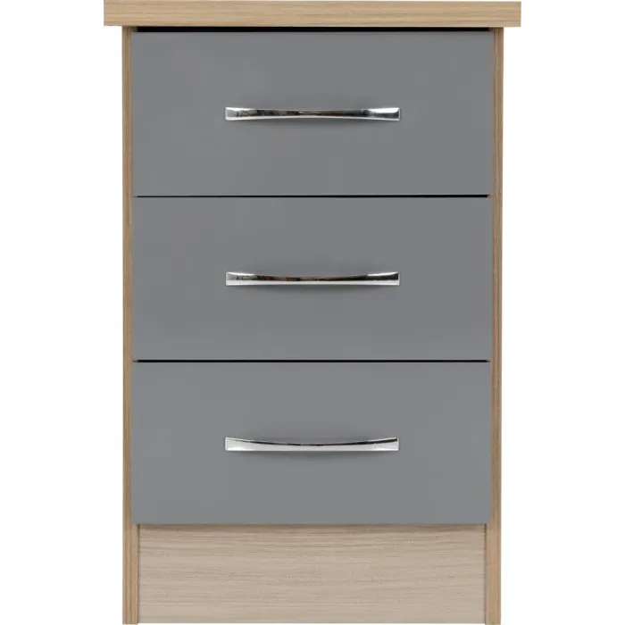 Nevada 3 Door 2 Drawer Wardrobe Bedroom Set - Grey Gloss/Light Oak Effect Veneer