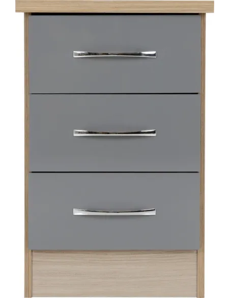 Nevada 3 Door 2 Drawer Wardrobe Bedroom Set - Grey Gloss/Light Oak Effect Veneer