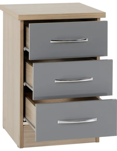 Nevada 3 Door 2 Drawer Wardrobe Bedroom Set - Grey Gloss/Light Oak Effect Veneer