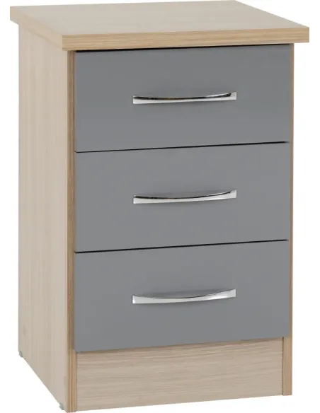 Nevada 3 Door 2 Drawer Wardrobe Bedroom Set - Grey Gloss/Light Oak Effect Veneer
