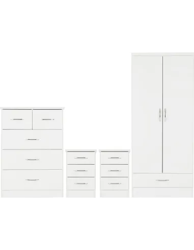 Nevada 2 Door 1 Drawer Wardrobe Bedroom Set - White Gloss