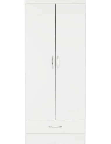 Nevada 2 Door 1 Drawer Wardrobe Bedroom Set - White Gloss
