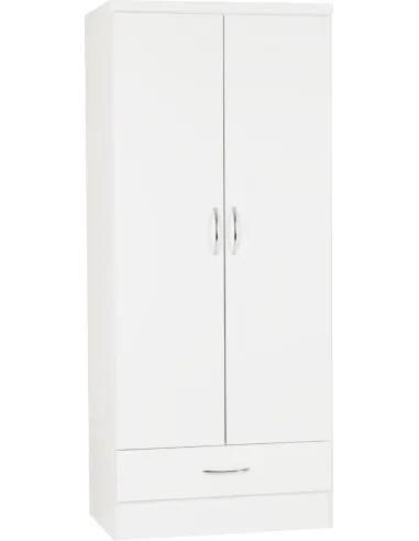 Nevada 2 Door 1 Drawer Wardrobe Bedroom Set - White Gloss