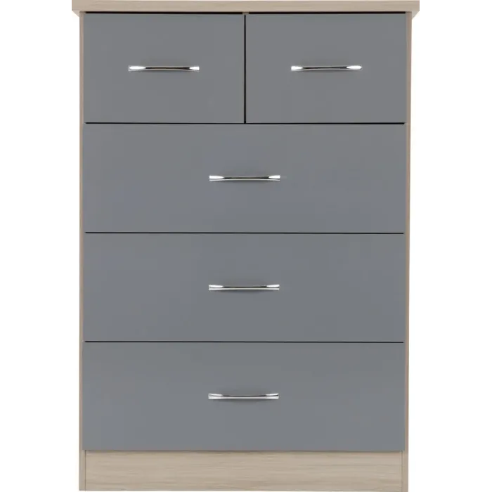 Nevada 2 Door 1 Drawer Wardrobe Bedroom Set - Grey Gloss/Light Oak Effect Veneer