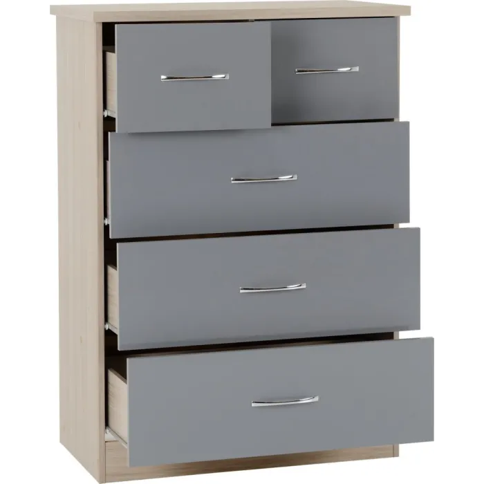 Nevada 2 Door 1 Drawer Wardrobe Bedroom Set - Grey Gloss/Light Oak Effect Veneer