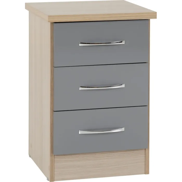Nevada 2 Door 1 Drawer Wardrobe Bedroom Set - Grey Gloss/Light Oak Effect Veneer