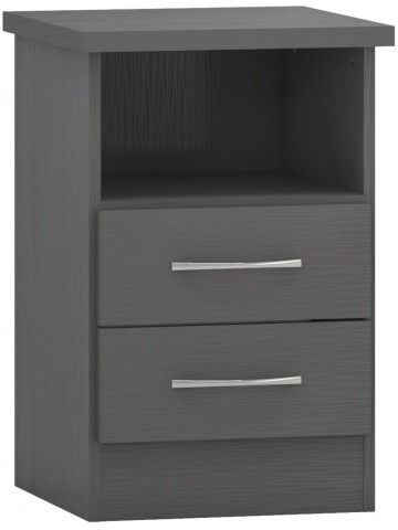 Nevada 2 Drawer Bedside Cabinet - 3D Effect Grey