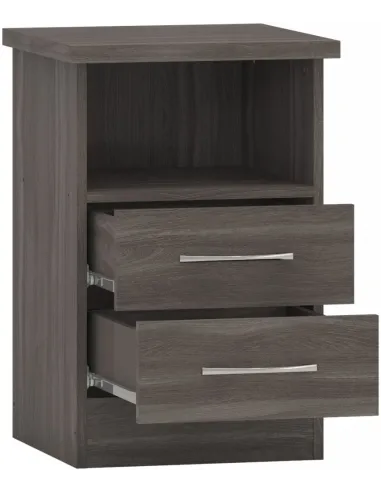 Nevada 2 Drawer Bedside Cabinet - Black Wood Grain