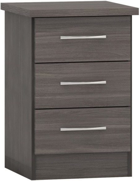 Nevada 3 Drawer Bedside Locker - Black  Wood Grain