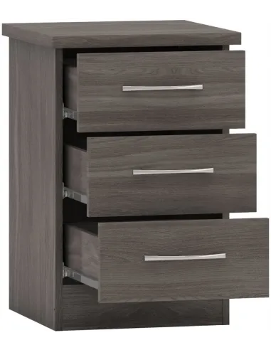 Nevada 3 Drawer Bedside Locker - Black  Wood Grain