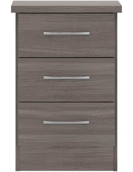 Nevada 3 Drawer Bedside Locker - Black  Wood Grain