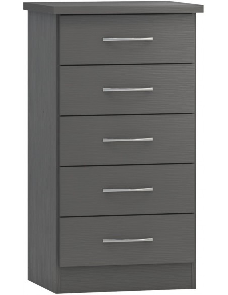 Nevada 5 Drawer Narrow Chest - 3D Effect Grey