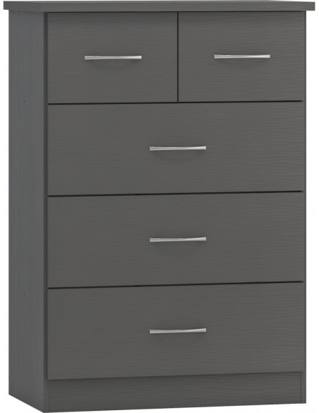 Nevada 3+2 Drawer Chest - 3D Effect Grey