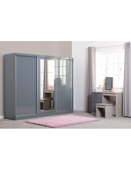 Nevada 3 Door Slider Wardrobe - Grey Gloss