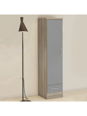 Nevada 1 Door 1 Drawer Wardrobe - Grey Gloss/Light Oak