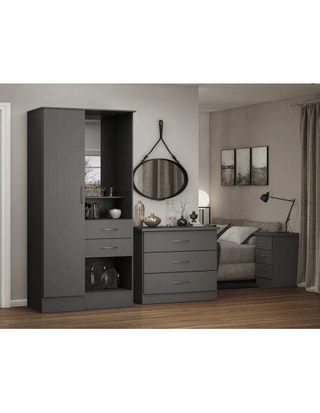 Nevada Vanity 1 Door Wardrobe - 3D Effect Grey