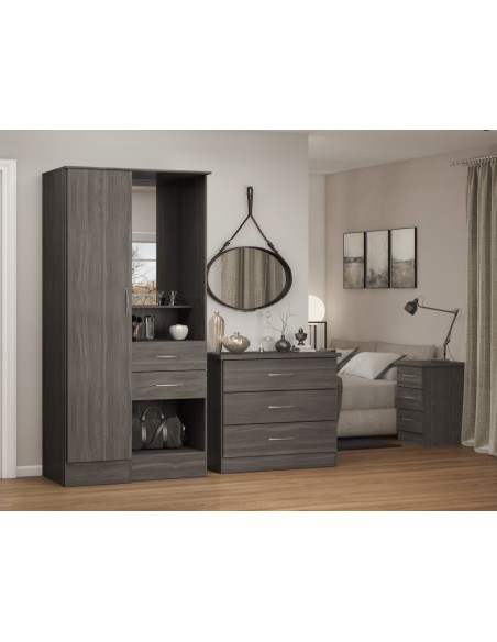 Nevada Vanity 1 Door Wardrobe - Black Wood Grain