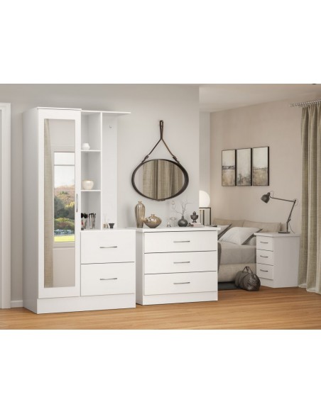 Nevada Mirrored Open Shelf Wardrobe - White Gloss