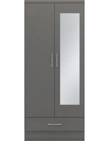 Nevada Mirrored 2 Door Wardrobe - 3D Effect Grey