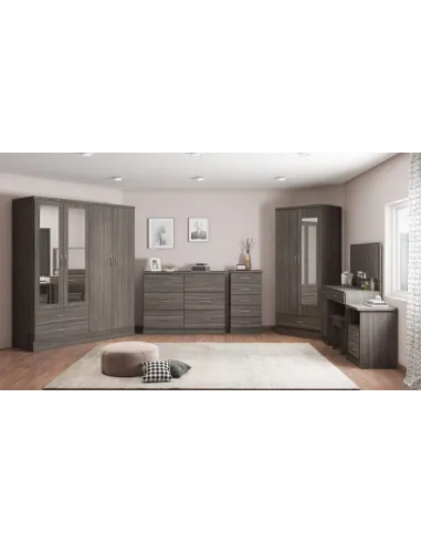 Nevada Mirrored 2 Door Wardrobe - Black  Wood Grain