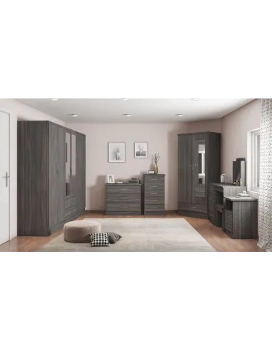 Nevada Mirrored 2 Door Wardrobe - Black  Wood Grain