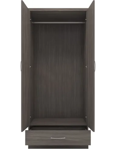 Nevada Mirrored 2 Door Wardrobe - Black  Wood Grain