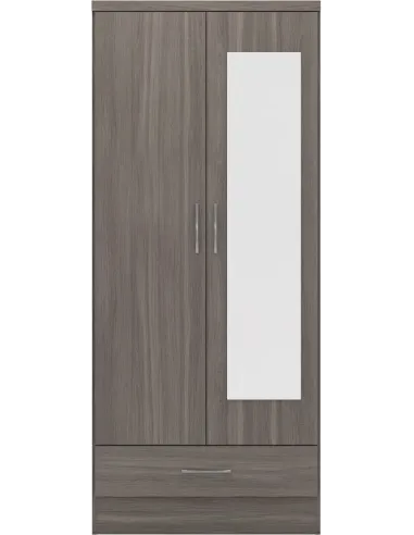 Nevada Mirrored 2 Door Wardrobe - Black  Wood Grain