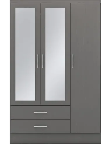 Nevada 3 Door 2 Drawer Wardrobe - 3D Effect Grey