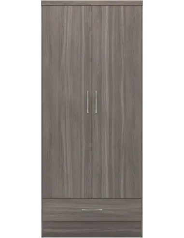 Nevada 2 Door 1 Drawer Wardrobe - Black  Wood Grain