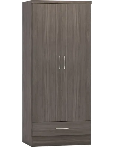 Nevada 2 Door 1 Drawer Wardrobe - Black  Wood Grain