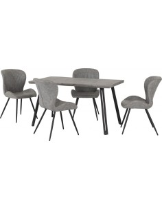 Quebec Wave Edge Dining Set (x4 Chairs) - Concrete Effect/Grey PU 2