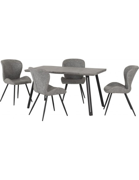 Quebec Wave Edge Dining Set (x4 Chairs) - Concrete Effect/Grey PU