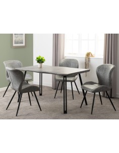 Quebec Wave Edge Dining Set (x4 Chairs) - Concrete Effect/Grey PU
