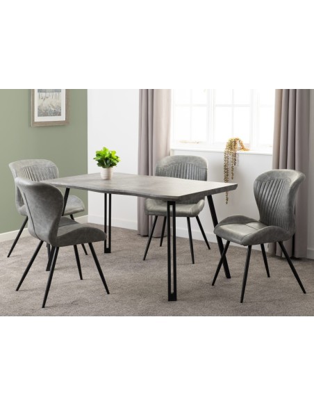 Quebec Wave Edge Dining Set (x4 Chairs) - Concrete Effect/Grey PU