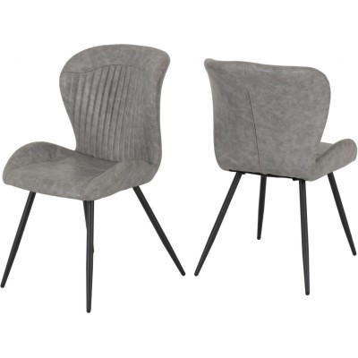 Quebec Wave Edge Dining Set (x4 Chairs) - Concrete Effect/Grey PU
