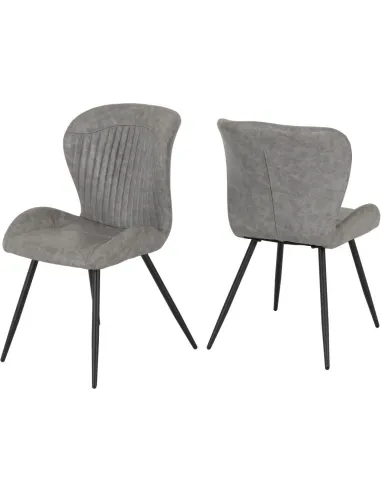 Quebec Wave Edge Dining Set (x4 Chairs) - Concrete Effect/Grey PU
