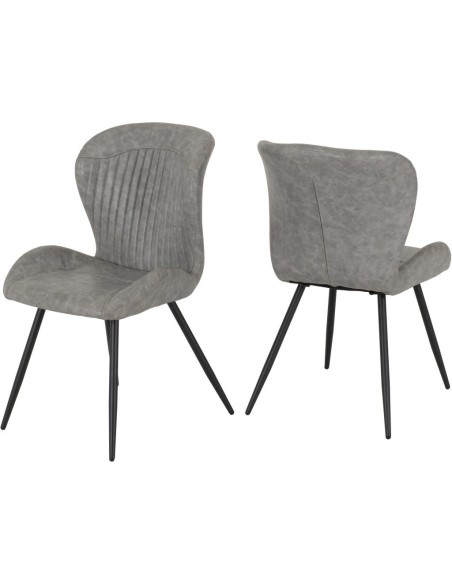 Quebec Wave Edge Dining Set (x4 Chairs) - Concrete Effect/Grey PU