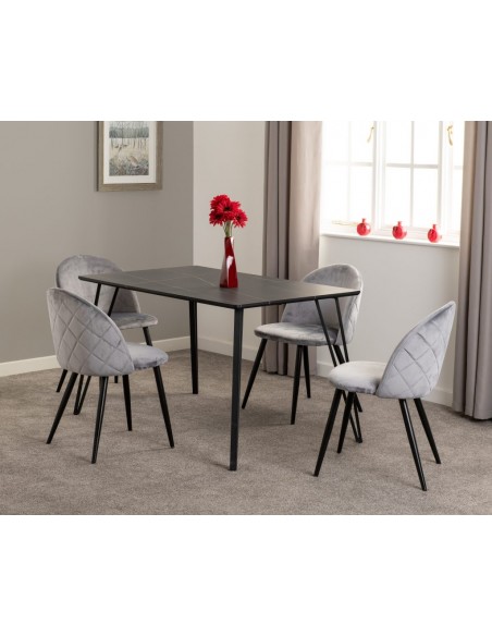 Marlow Dining Set - Black Marble/Grey Velvet